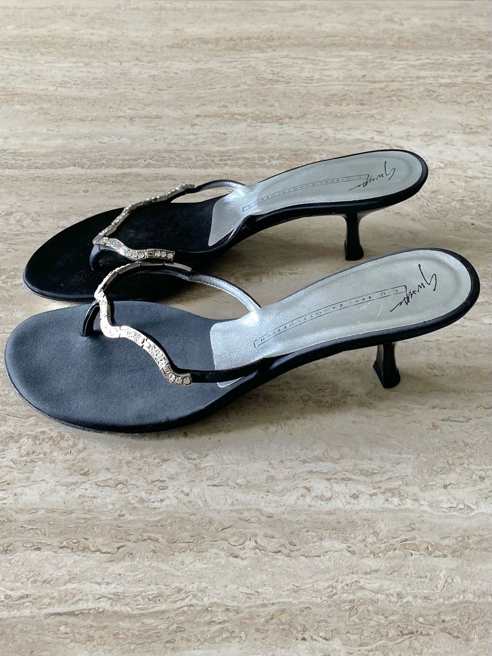 Vintage Giuseppe Zanotti Rhinestone Thong Sandal Heels - Picture 3 of 12